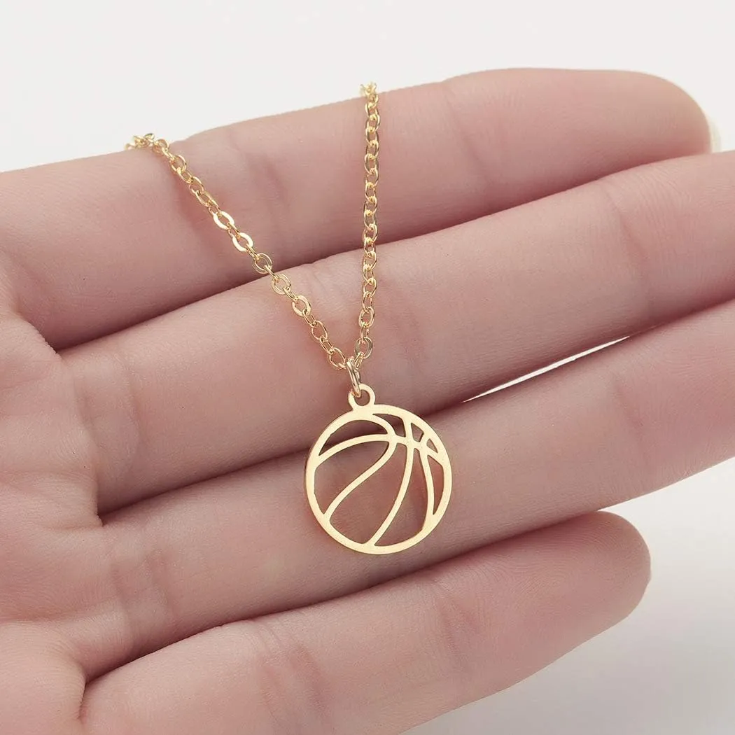 RTY Minimalist Hollow Basketball Pendant Necklace for Teens Sports Lover Friendship Gift