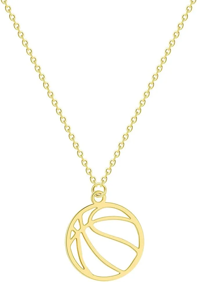 RTY Minimalist Hollow Basketball Pendant Necklace for Teens Sports Lover Friendship Gift