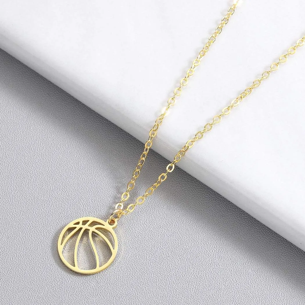 RTY Minimalist Hollow Basketball Pendant Necklace for Teens Sports Lover Friendship Gift