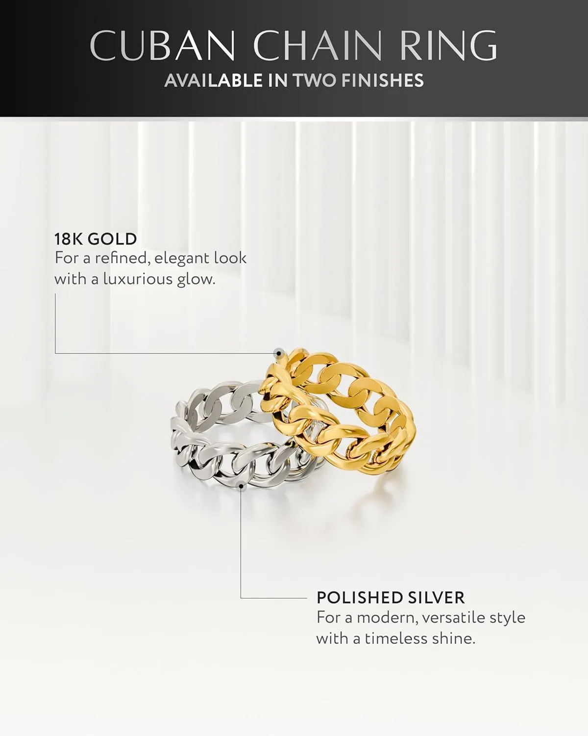 RTZN Cuban Link Ring for Men  6MM Premium Stainless Steel Gold/Silver Chain Ring for Men and Women  100% Waterproof & Non-Tarnish Mens Chain Link Rings (Size: 6-12)