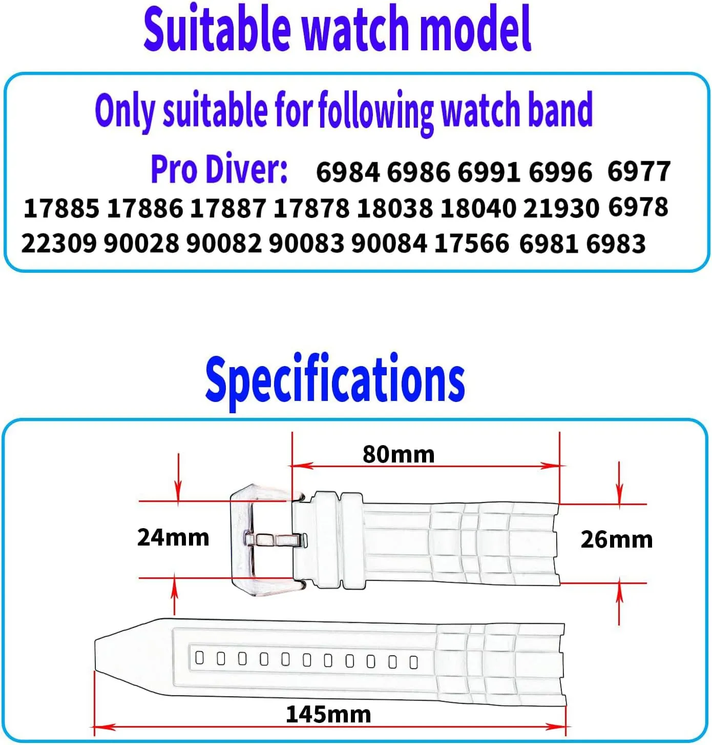 Rubber 26MM 6977 6981 Watch Bands Compatible Fit for Invicta Pro Diver 6977 6981 6983 6985 6995 21930 90082 17887 22309 Replacement Silicone Strap Wirstband for Men and Women Waterproof Bracelet Watch accessories