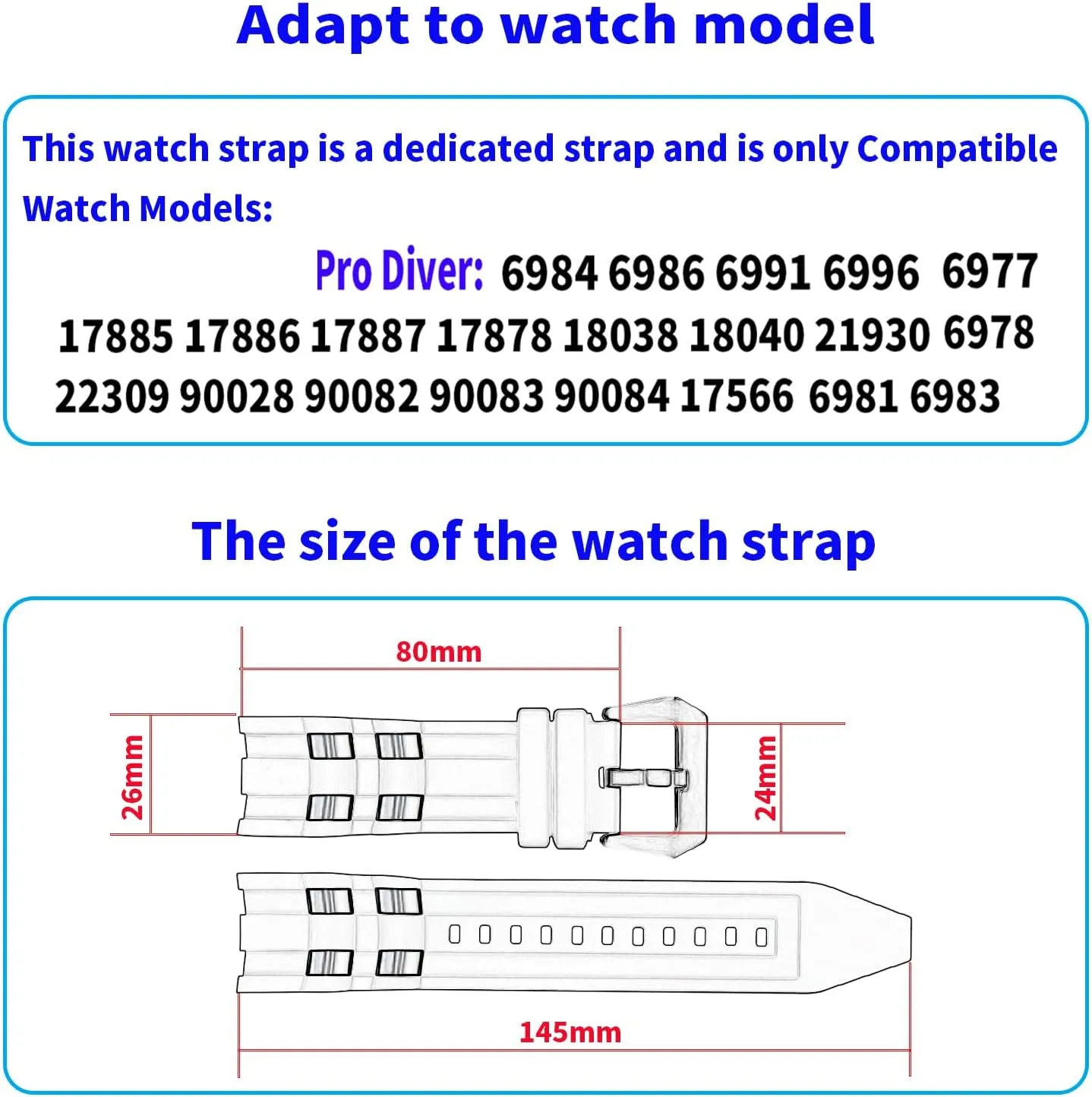 Rubber 26MM Watch Bands Compatible Fit for Invicta Pro Diver 6977 6981 6983 6985 6995 21930 90082 Silicone Strap Wirstband for Men and Women Waterproof Bracelet Watch accessories with Stainless Steel Insert