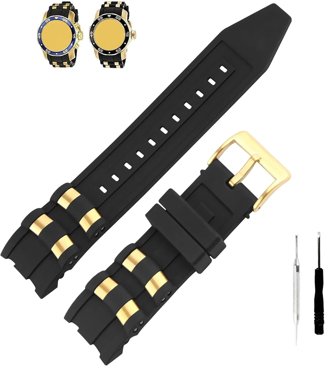 Rubber 26MM Watch Bands Compatible Fit for Invicta Pro Diver 6977 6981 6983 6985 6995 21930 90082 Silicone Strap Wirstband for Men and Women Waterproof Bracelet Watch accessories with Stainless Steel Insert