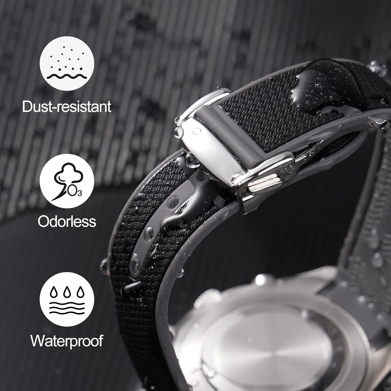 Rubber Bands for Moonswatch Watch, Curved End Rubber Strap Compatible with Omega X Swatch Moonswatch Speedmaster Diver and More 20mm Watch Replacement Band, Deployment Buckle Men Women