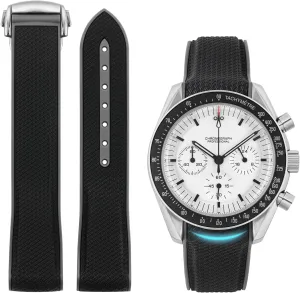 Rubber Bands for Moonswatch Watch, Curved End Rubber Strap Compatible with Omega X Swatch Moonswatch Speedmaster Diver and More 20mm Watch Replacement Band, Deployment Buckle Men Women