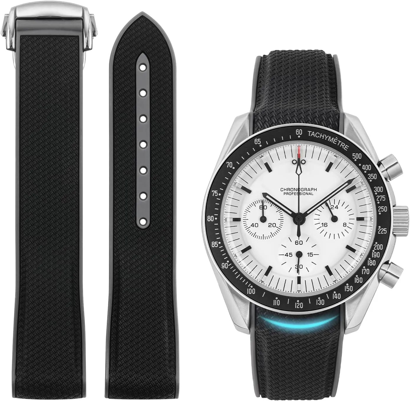 Rubber Bands for Moonswatch Watch, Curved End Rubber Strap Compatible with Omega X Swatch Moonswatch Speedmaster Diver and More 20mm Watch Replacement Band, Deployment Buckle Men Women