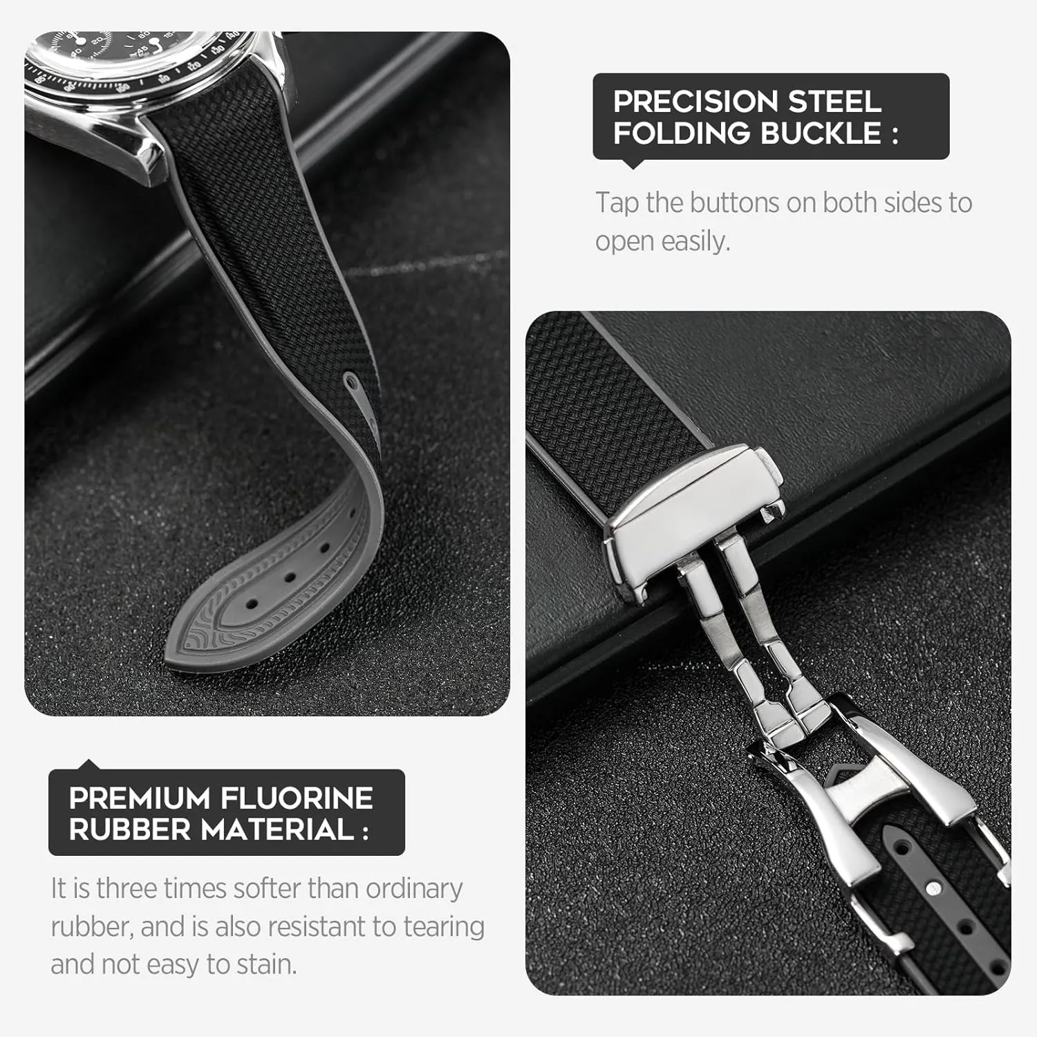 Rubber Bands for Moonswatch Watch, Curved End Rubber Strap Compatible with Omega X Swatch Moonswatch Speedmaster Diver and More 20mm Watch Replacement Band, Deployment Buckle Men Women