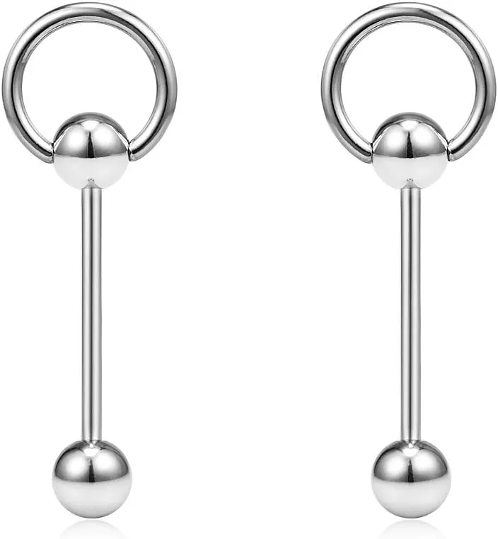 Ruifan 14G 3/4Inch Surgical Steel Door Knocker Straight Barbell Nipple Tongue Earring Ring Piercing 2-6PCS