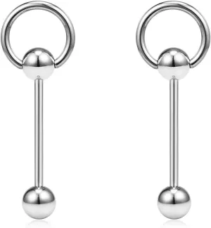 Ruifan 14G 3/4Inch Surgical Steel Door Knocker Straight Barbell Nipple Tongue Earring Ring Piercing 2-6PCS