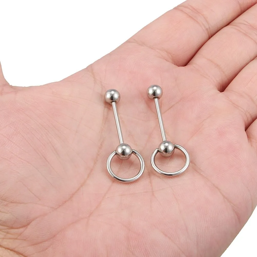 Ruifan 14G 3/4Inch Surgical Steel Door Knocker Straight Barbell Nipple Tongue Earring Ring Piercing 2-6PCS