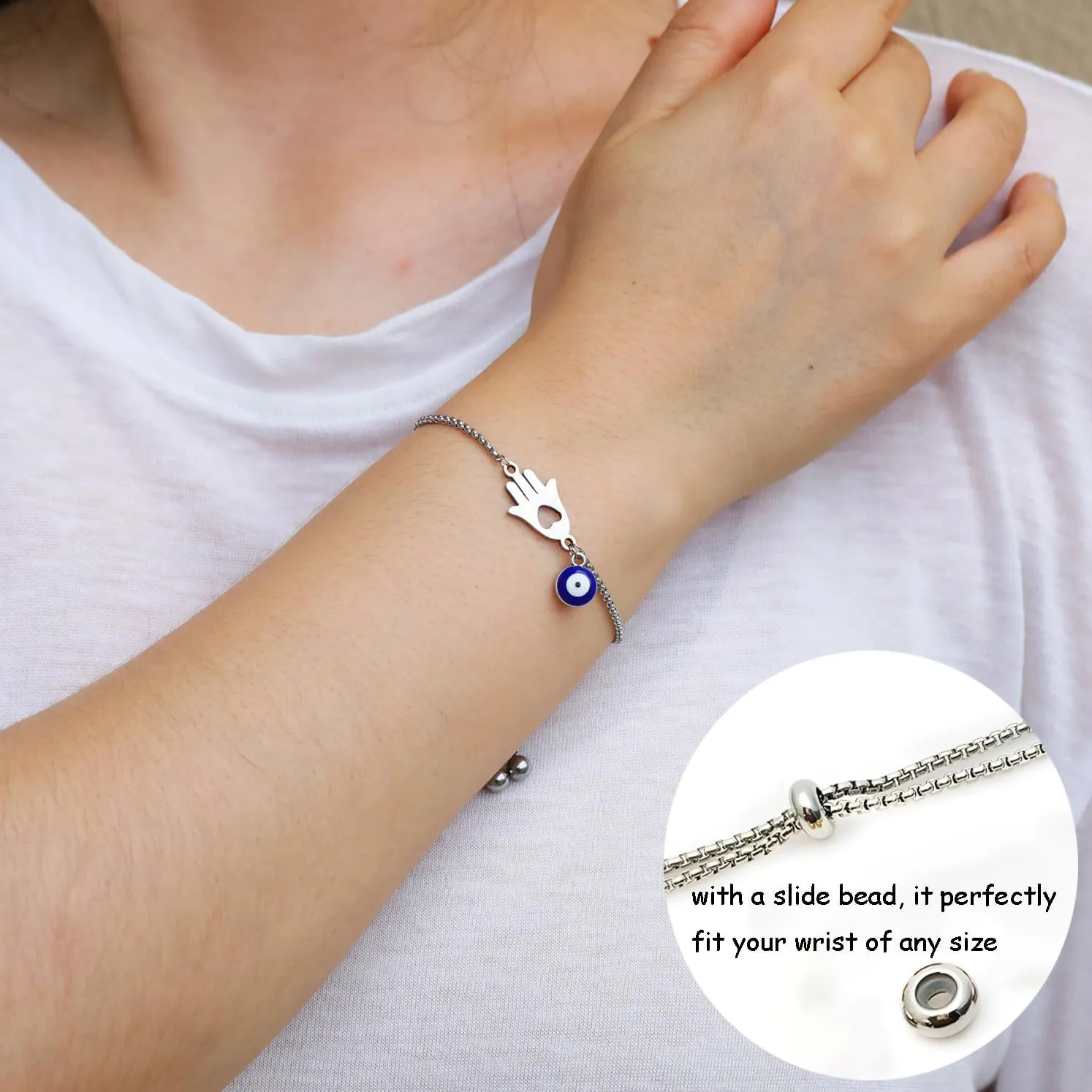 RZKING Bracelets For Women, Evil Eye Sun Moon Wave Charm Bracelets For Women, Friendship Bracelets, Gifts For Sister, Birthday, Thank You, Inspirational Gifts For Women