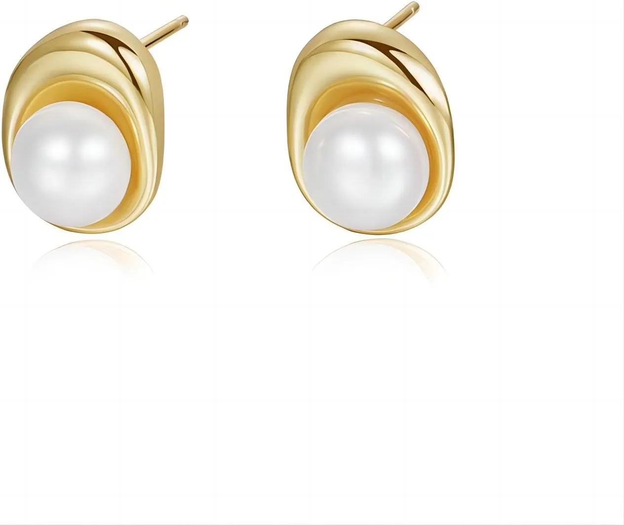 S925 Silver Pearl Stud Earrings, Gold Plated Pearl Earrings Studs, Faux Pearl Earrings for Women, Gold Stud Earrings