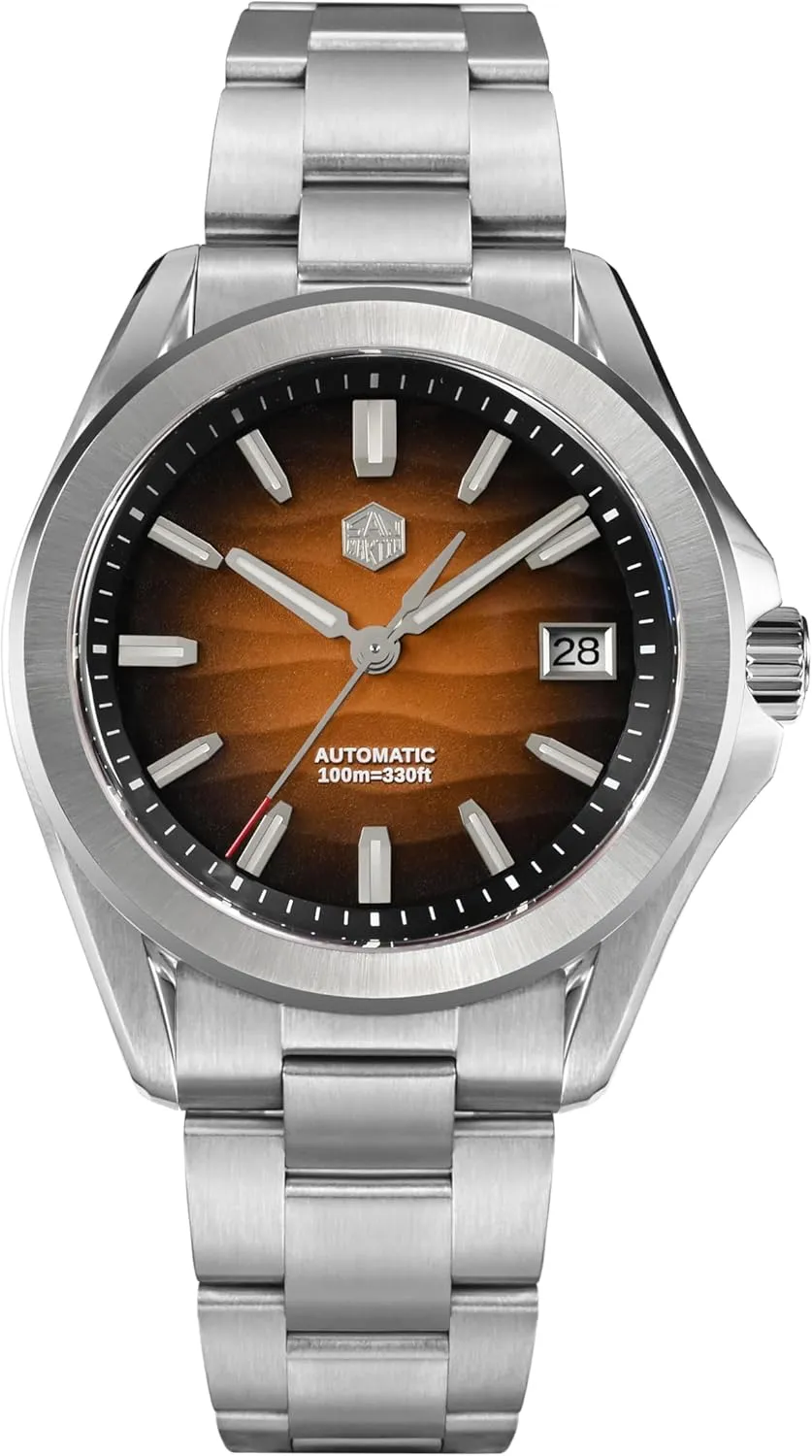 San Martin Men Watch SN0129GC, 39 mm Desert Texture Men Dress Watch, 10 Bar Waterproof Diver Watch, NH35A Automatic Mechanical Stainless Teel Wrist Watches