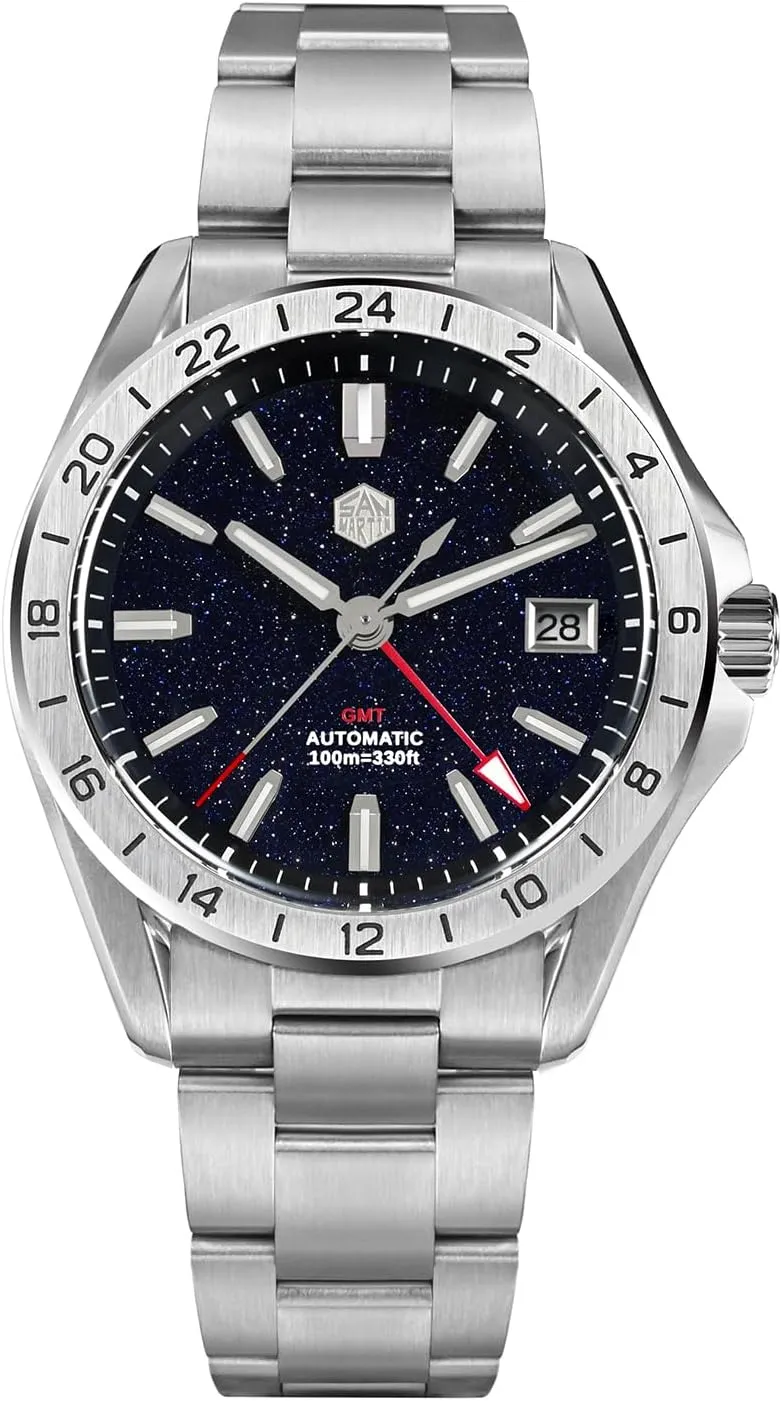 San Martin Watch Mens Watch SN0129GB NH34 GMT Sapphire Glass Luminous Diver Watches for Men 39mm Luxury Mechanical 100M Waterproof