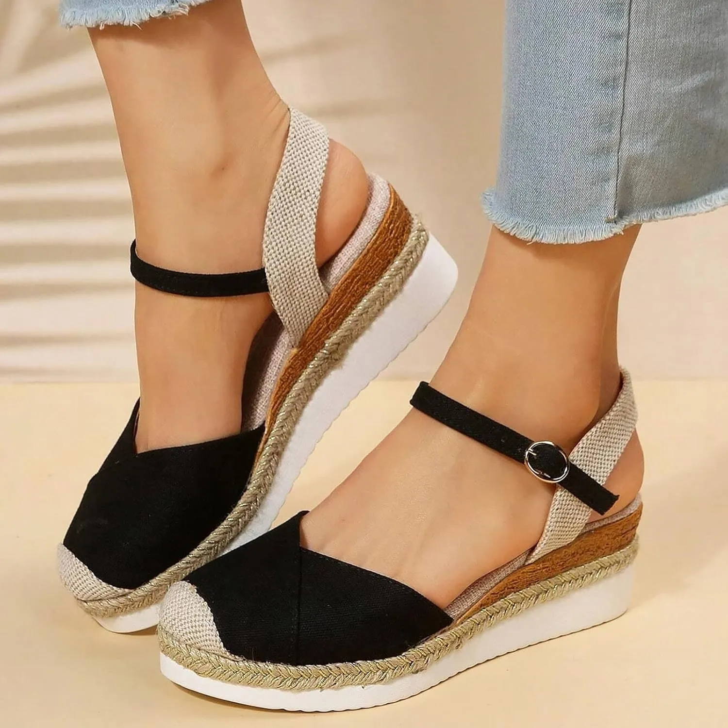 Sandals Womens Summer Comfortable Dressy Platform Womens Sandals Casual Cross Ankle Strap Wedge Sandals Women