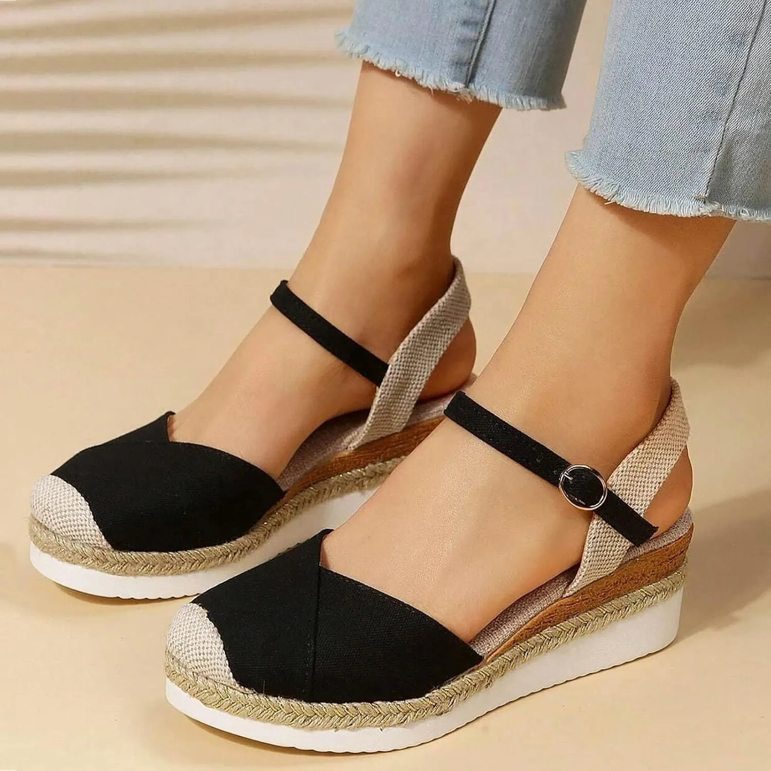 Sandals Womens Summer Comfortable Dressy Platform Womens Sandals Casual Cross Ankle Strap Wedge Sandals Women