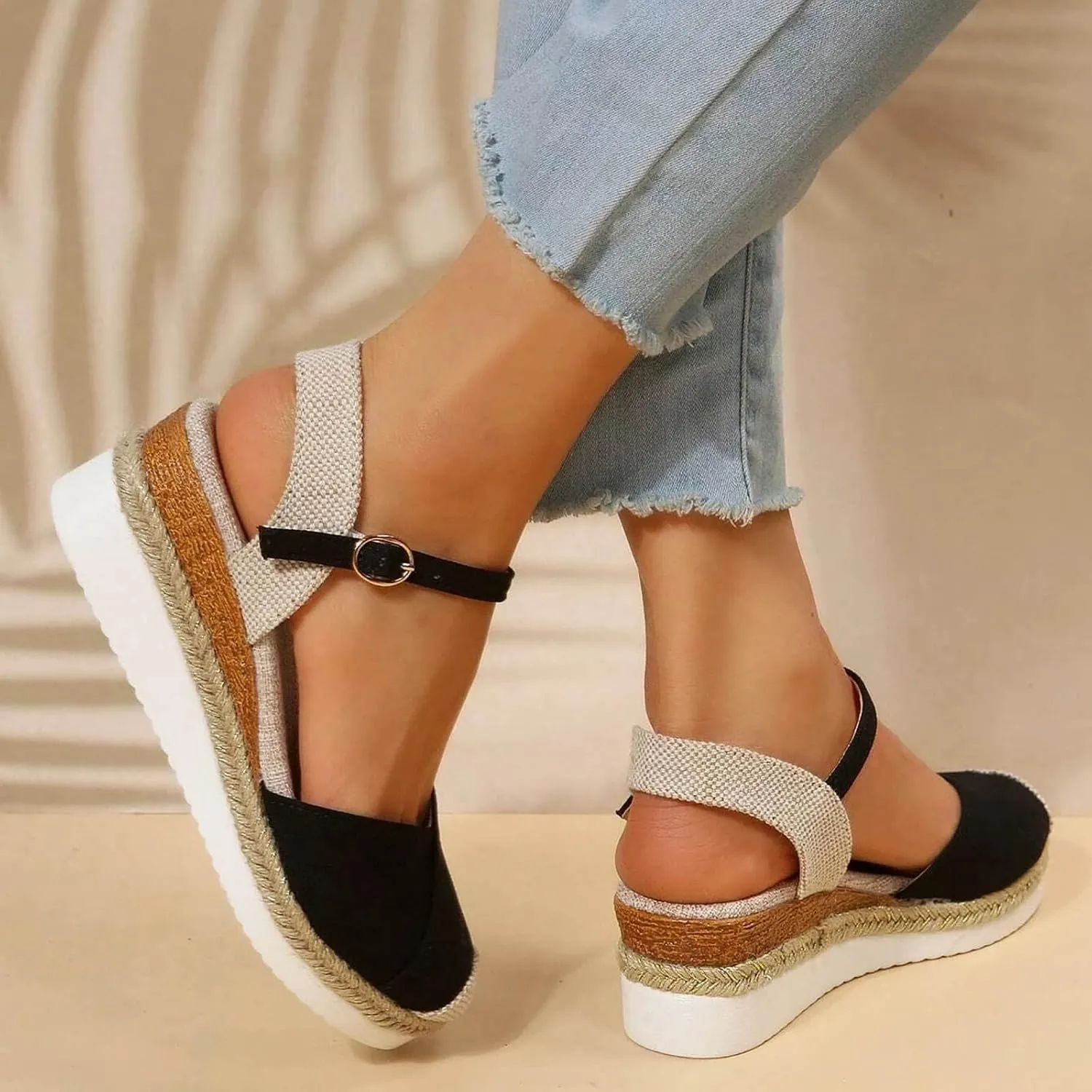 Sandals Womens Summer Comfortable Dressy Platform Womens Sandals Casual Cross Ankle Strap Wedge Sandals Women