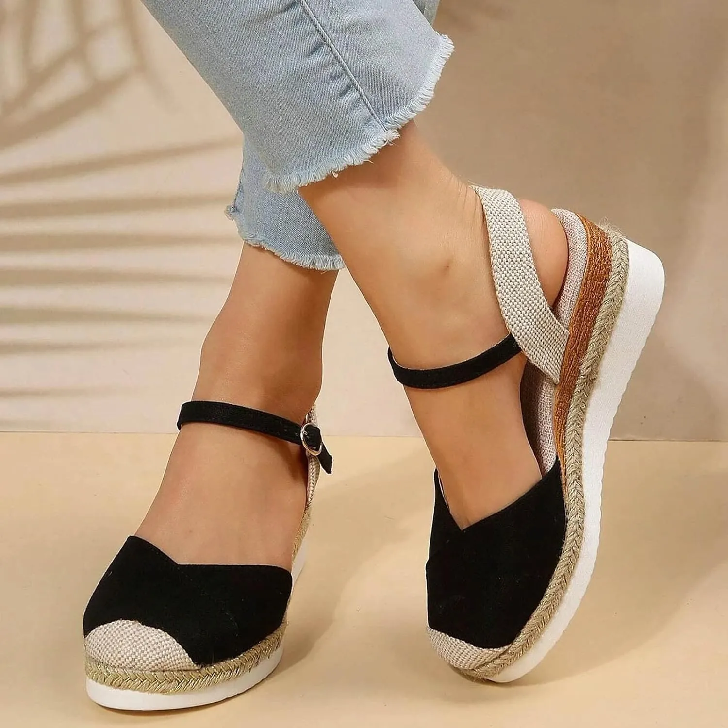 Sandals Womens Summer Comfortable Dressy Platform Womens Sandals Casual Cross Ankle Strap Wedge Sandals Women