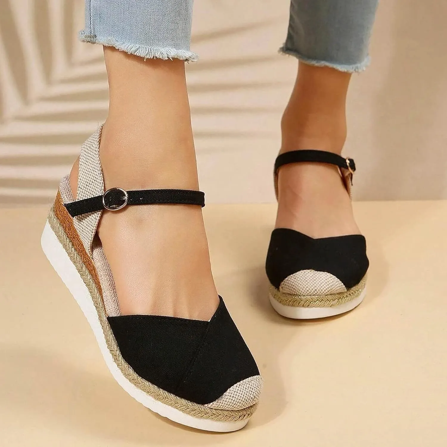 Sandals Womens Summer Comfortable Dressy Platform Womens Sandals Casual Cross Ankle Strap Wedge Sandals Women