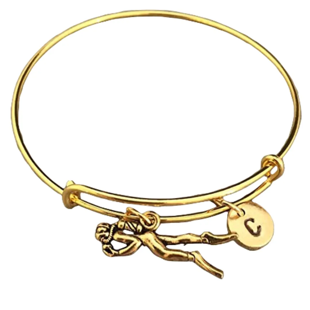 Scuba diver bangle, scuba diver charm bracelet, expandable bangle, charm bangle, personalized bracelet, initial bracelet, monogram