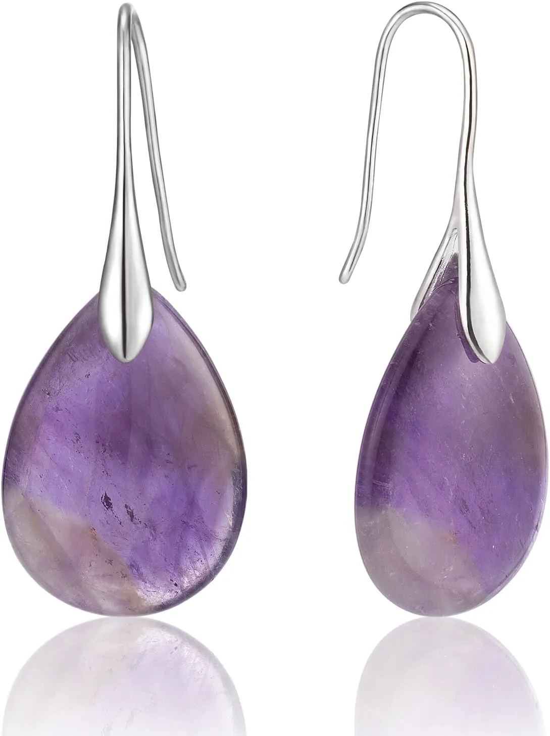 SELOVO Agate Teardrop Stone Grey Drop Earrings Fishhook Dangle Earrings Silver Tone
