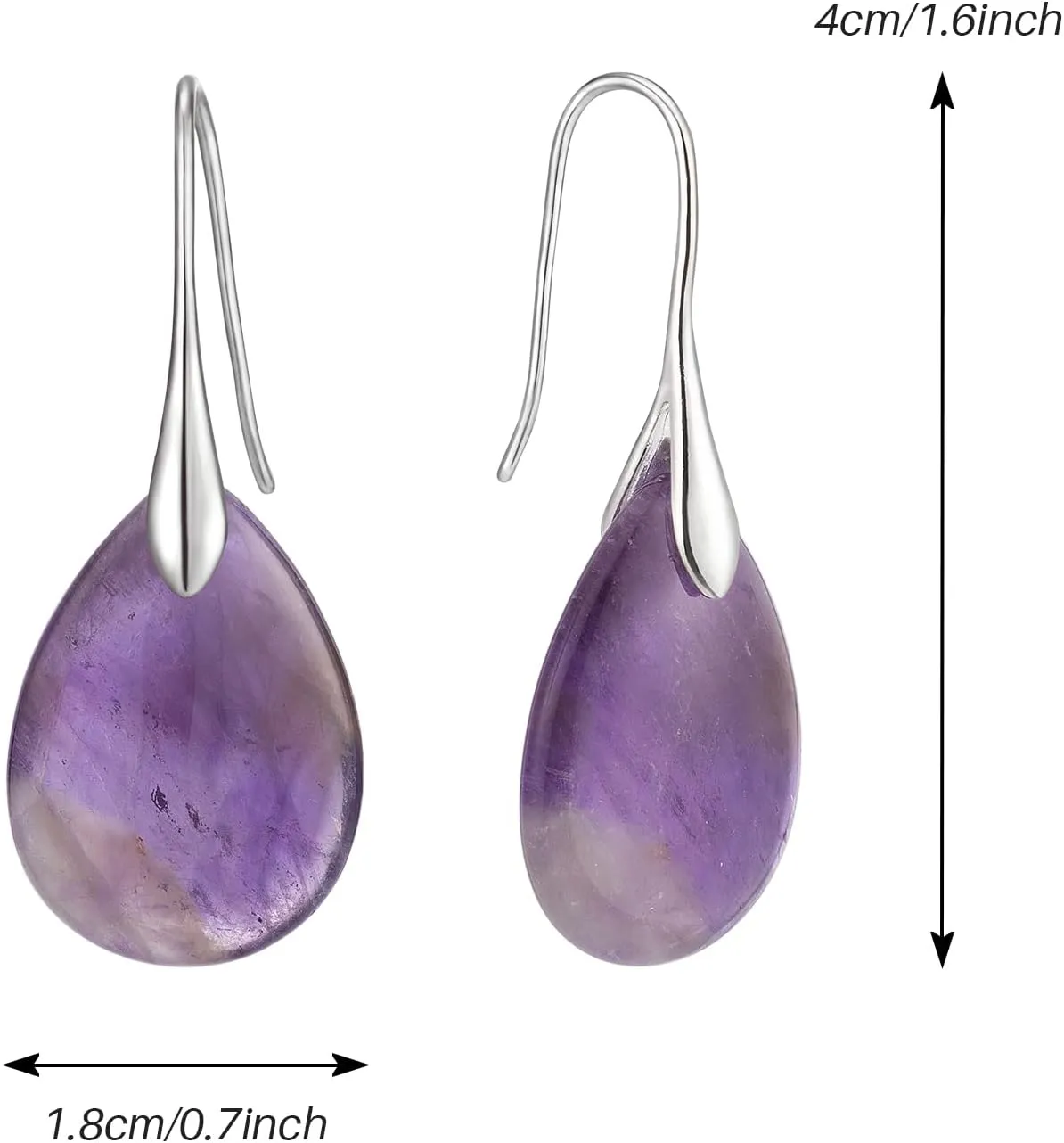 SELOVO Agate Teardrop Stone Grey Drop Earrings Fishhook Dangle Earrings Silver Tone
