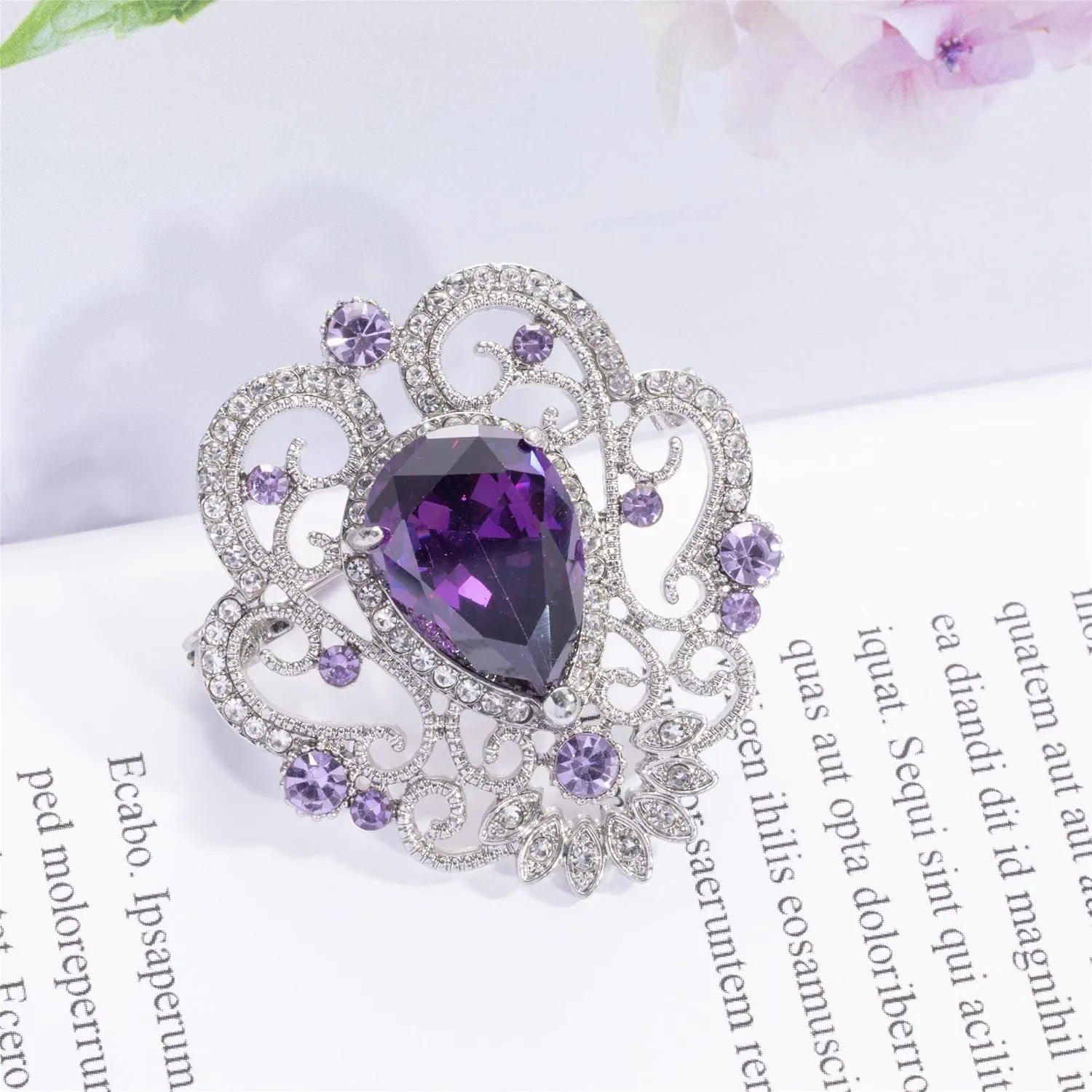 SELOVO Vintage Style Elegant Crown Rhinestone Teardrop Pin Brooch for Women