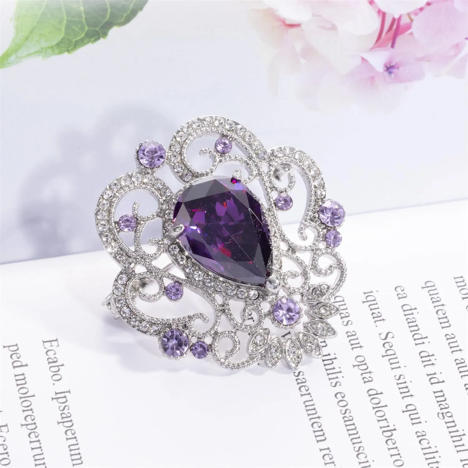 SELOVO Vintage Style Elegant Crown Rhinestone Teardrop Pin Brooch for Women