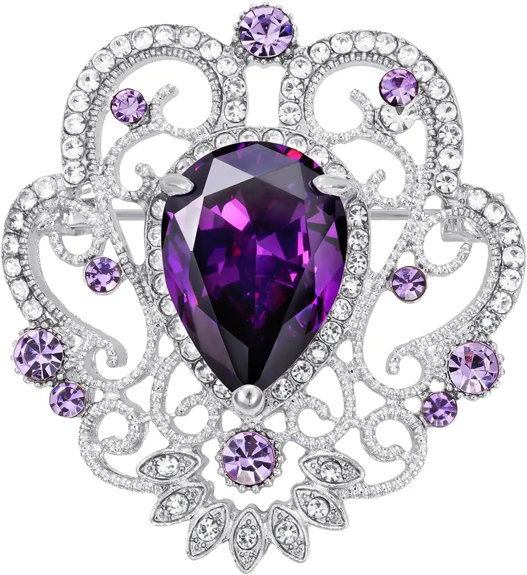 SELOVO Vintage Style Elegant Crown Rhinestone Teardrop Pin Brooch for Women