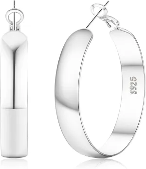 SENTERIA Gold Hoop Earrings for Women, 8mm Wide Curved Sterling Silver Hoop Earrings Hypoallergenic 925 Sterling Silver Hoops Earring Lightweight 14k Gold Plated Hoops Earring 30/40/50/60/70mm