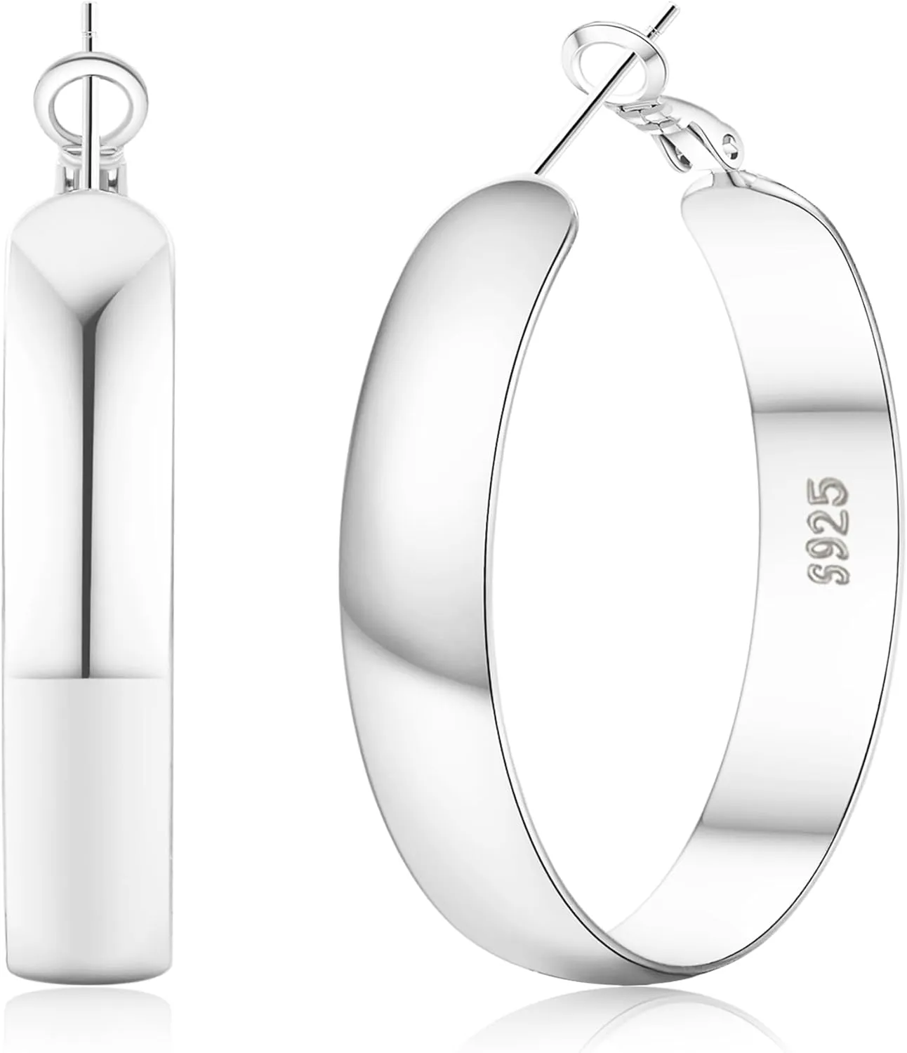 SENTERIA Gold Hoop Earrings for Women, 8mm Wide Curved Sterling Silver Hoop Earrings Hypoallergenic 925 Sterling Silver Hoops Earring Lightweight 14k Gold Plated Hoops Earring 30/40/50/60/70mm