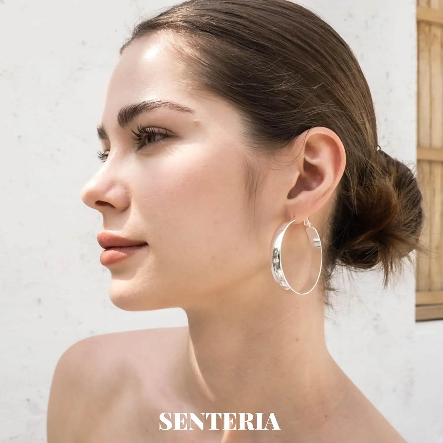 SENTERIA Gold Hoop Earrings for Women, 8mm Wide Curved Sterling Silver Hoop Earrings Hypoallergenic 925 Sterling Silver Hoops Earring Lightweight 14k Gold Plated Hoops Earring 30/40/50/60/70mm
