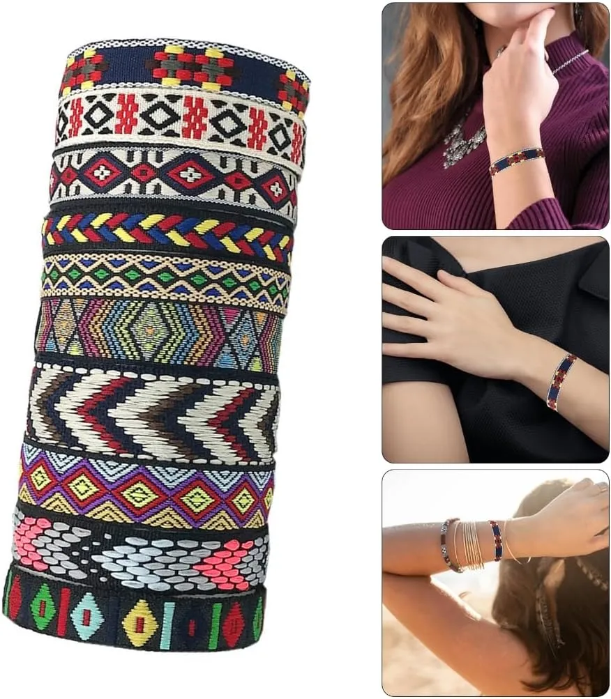 Set of 10 Bohemians Handmade Braided Bracelet Colorful Woven Friendship Bands Adjustable Wristband for Women and Teens