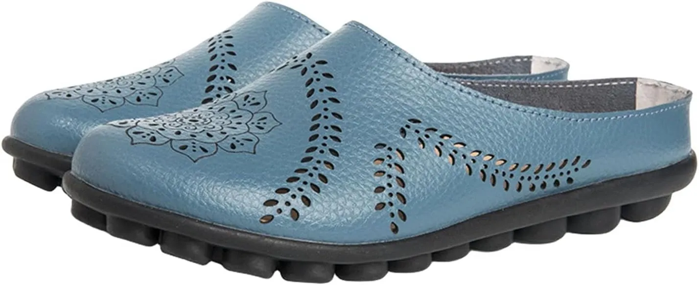 Shoes for Women Casual All-Match Hollow Slippers Slip On Sandals Orthopedic All-Match Breathable Flats Summer Slip-on Round Toe Non-Slip Lightweight Mule Sandals, Mules Slides Flat Loafers