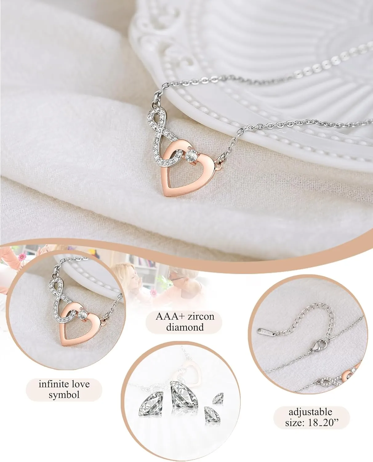 Shonyin Dainty Heart-felt Infinity Heart Necklace for Mother Daughter Girlfriend Soulmate Grandma Granddaughter Mother-in-law Friend Bonus Mom Bonus Daughter