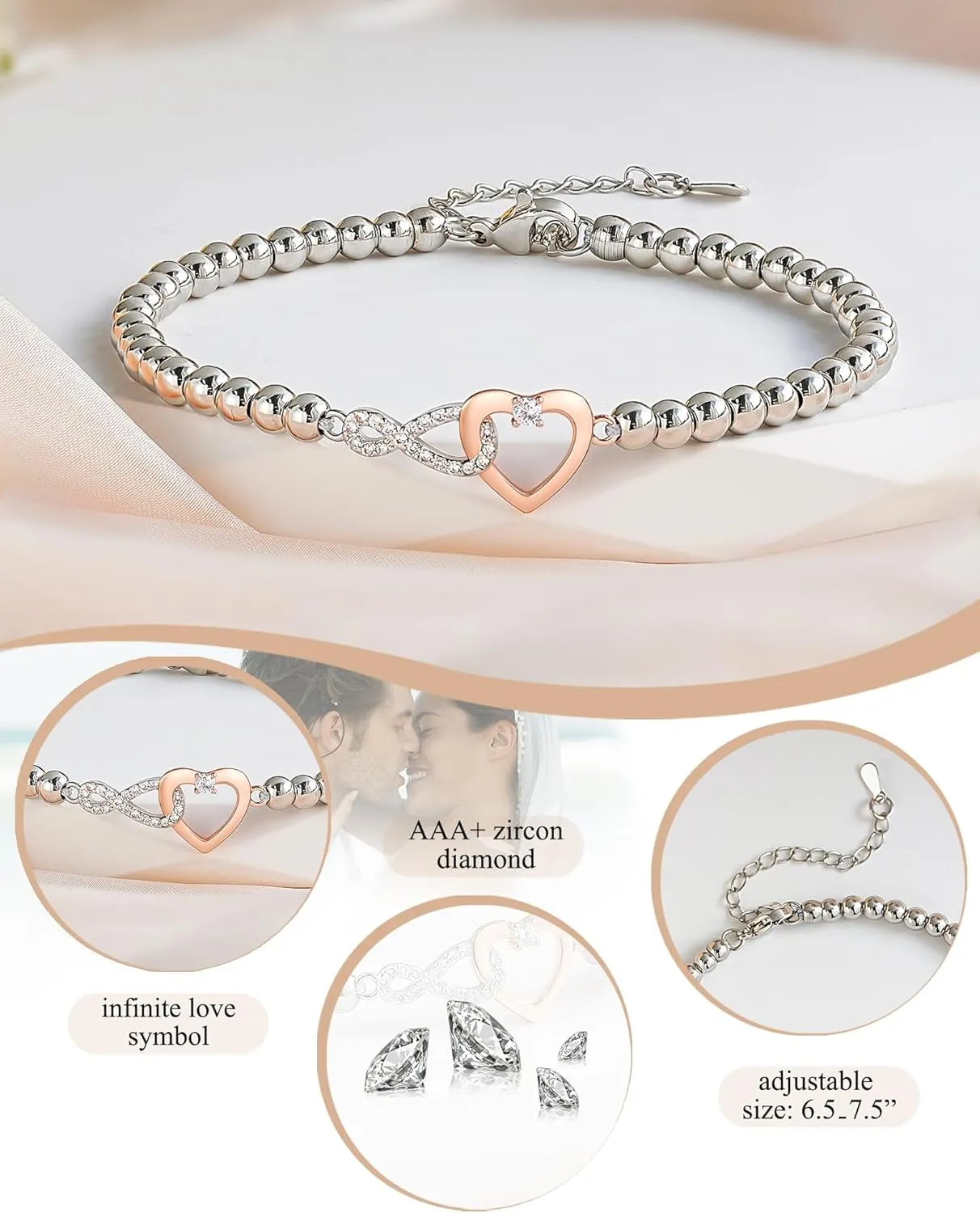 Shonyin Infinity Heart Bracelet for Women Girl Her, Mother Daughter Sister Girlfriend Wife Grandma Granddaughter Mother-in-law Aunt