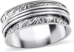 SHOP LC DELIVERING JOY Anxiety Rings for Women - 925 Sterling Silver Band Fidget Jewelry Oxidized Spinner Boho Band Anniversary Birthday Gifts for Her Size - 10
