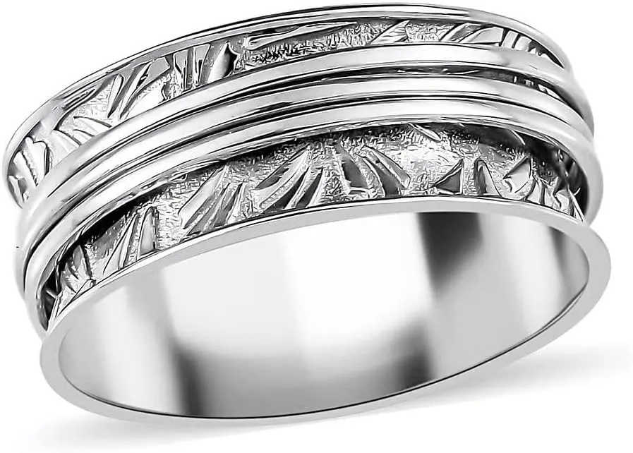 SHOP LC DELIVERING JOY Anxiety Rings for Women - 925 Sterling Silver Band Fidget Jewelry Oxidized Spinner Boho Band Anniversary Birthday Gifts for Her Size - 10