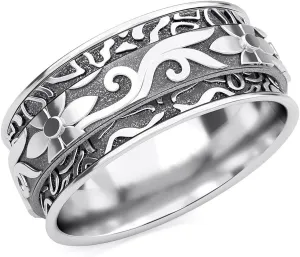 Shop LC Fidget Anxiety Ring for Women 925 Sterling Silver Spinning Spinner Rings for Men Oxidized Concave Flower Boho Jewelry Band Meditation Stress Relief Birthday Gifts for Women Size 11 Birthday