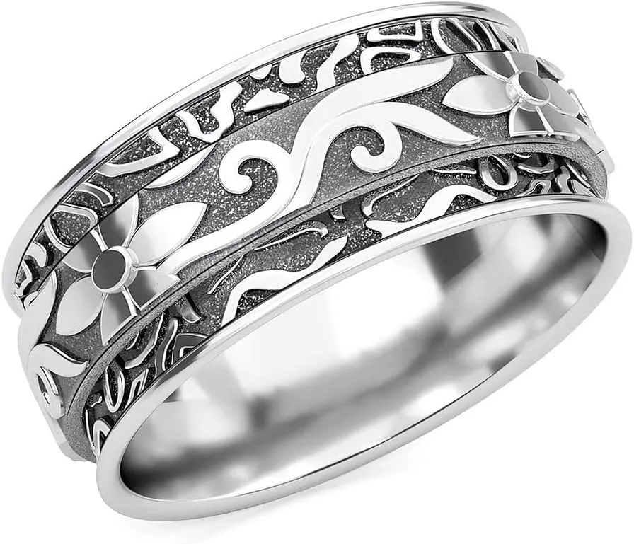 Shop LC Fidget Anxiety Ring for Women 925 Sterling Silver Spinning Spinner Rings for Men Oxidized Concave Flower Boho Jewelry Band Meditation Stress Relief Birthday Gifts for Women Size 11 Birthday