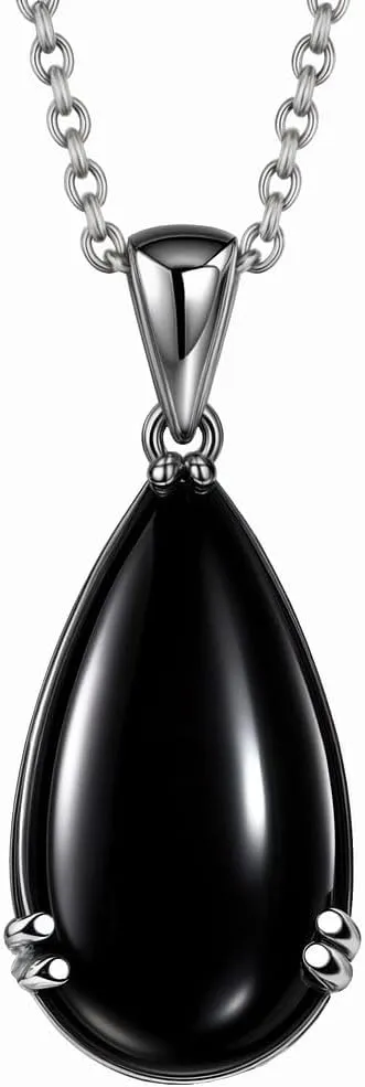 Shop LC Onyx Necklace in 925 Sterling Silver - Black Teardrop Pendant Necklaces for Women - Handmade Silver Boho Pendant - December Birthstone Necklace with Stainless Steel Chain - 20" Birthday