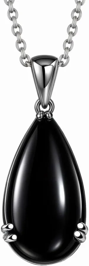 Shop LC Onyx Necklace in 925 Sterling Silver - Black Teardrop Pendant Necklaces for Women - Handmade Silver Boho Pendant - December Birthstone Necklace with Stainless Steel Chain - 20" Birthday