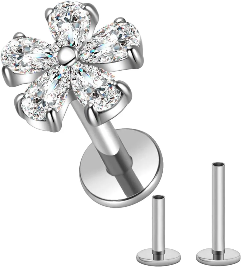SHOWNICE Screw Back Earrings Flat Back Cartilage Earring for Women G23 Titanium Threaded Helix Stud Conch Tragus Labret Piercing Jewelry