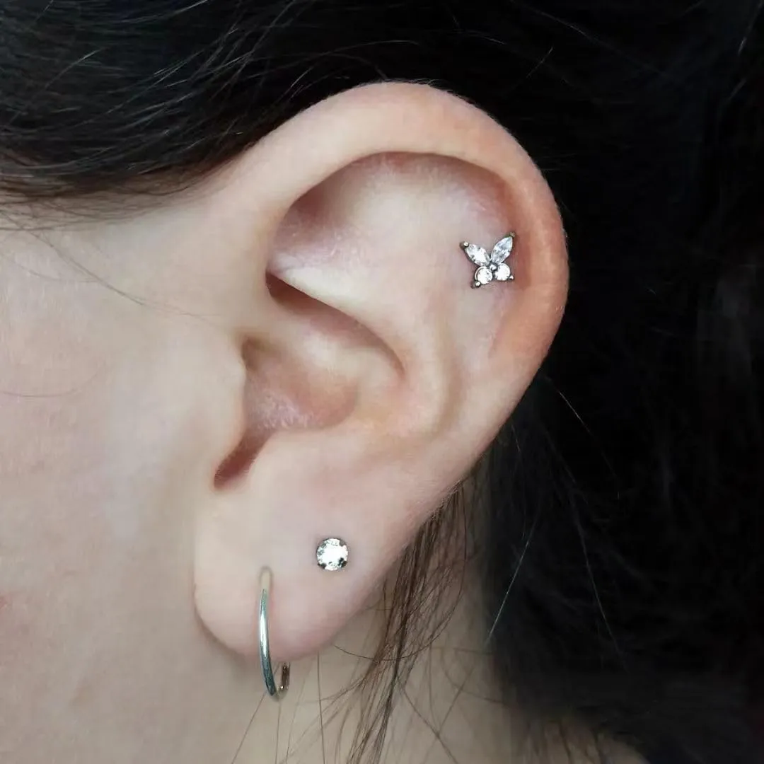 SHOWNICE Screw Back Earrings Flat Back Cartilage Earring for Women G23 Titanium Threaded Helix Stud Conch Tragus Labret Piercing Jewelry
