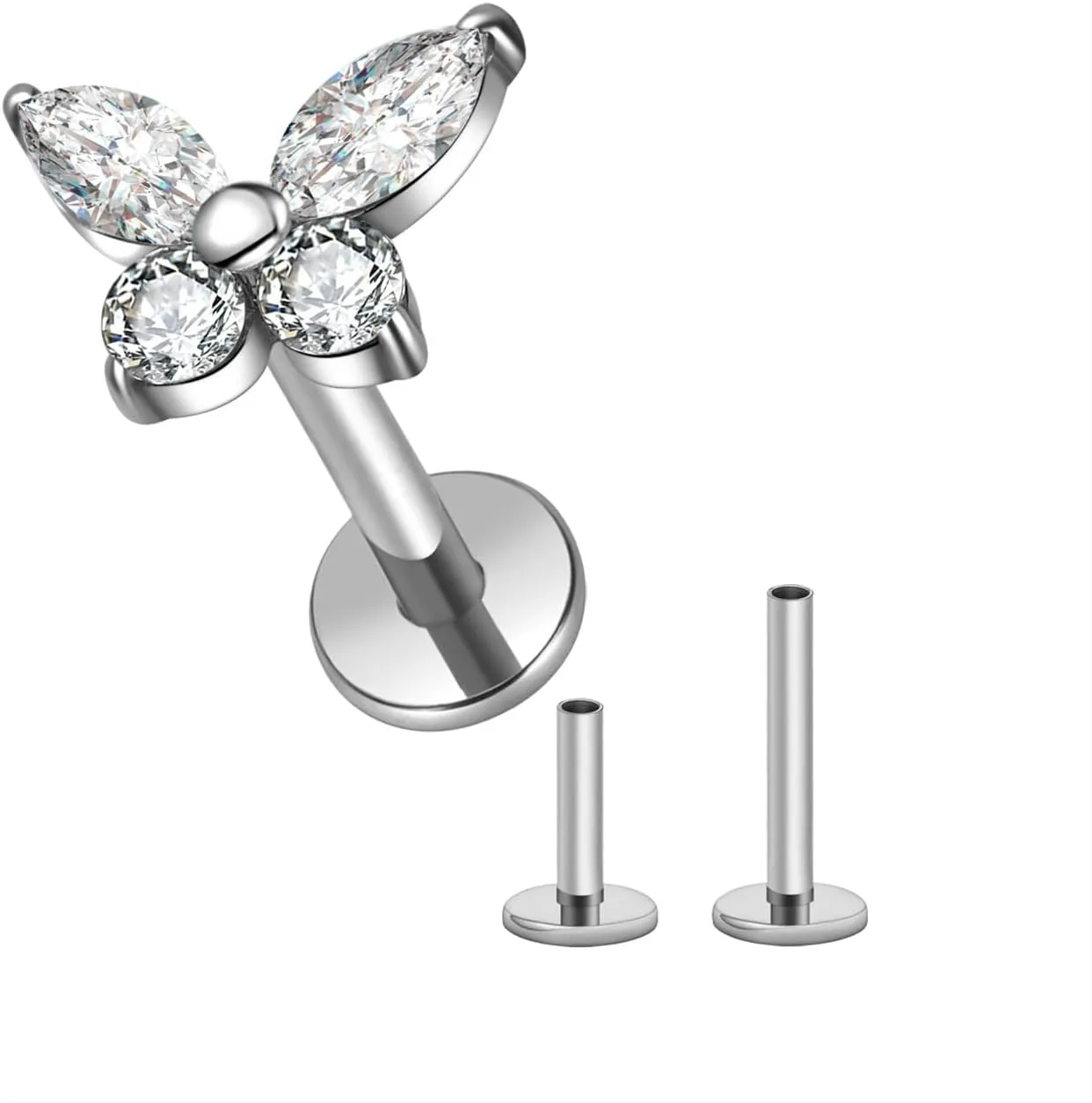 SHOWNICE Screw Back Earrings Flat Back Cartilage Earring for Women G23 Titanium Threaded Helix Stud Conch Tragus Labret Piercing Jewelry