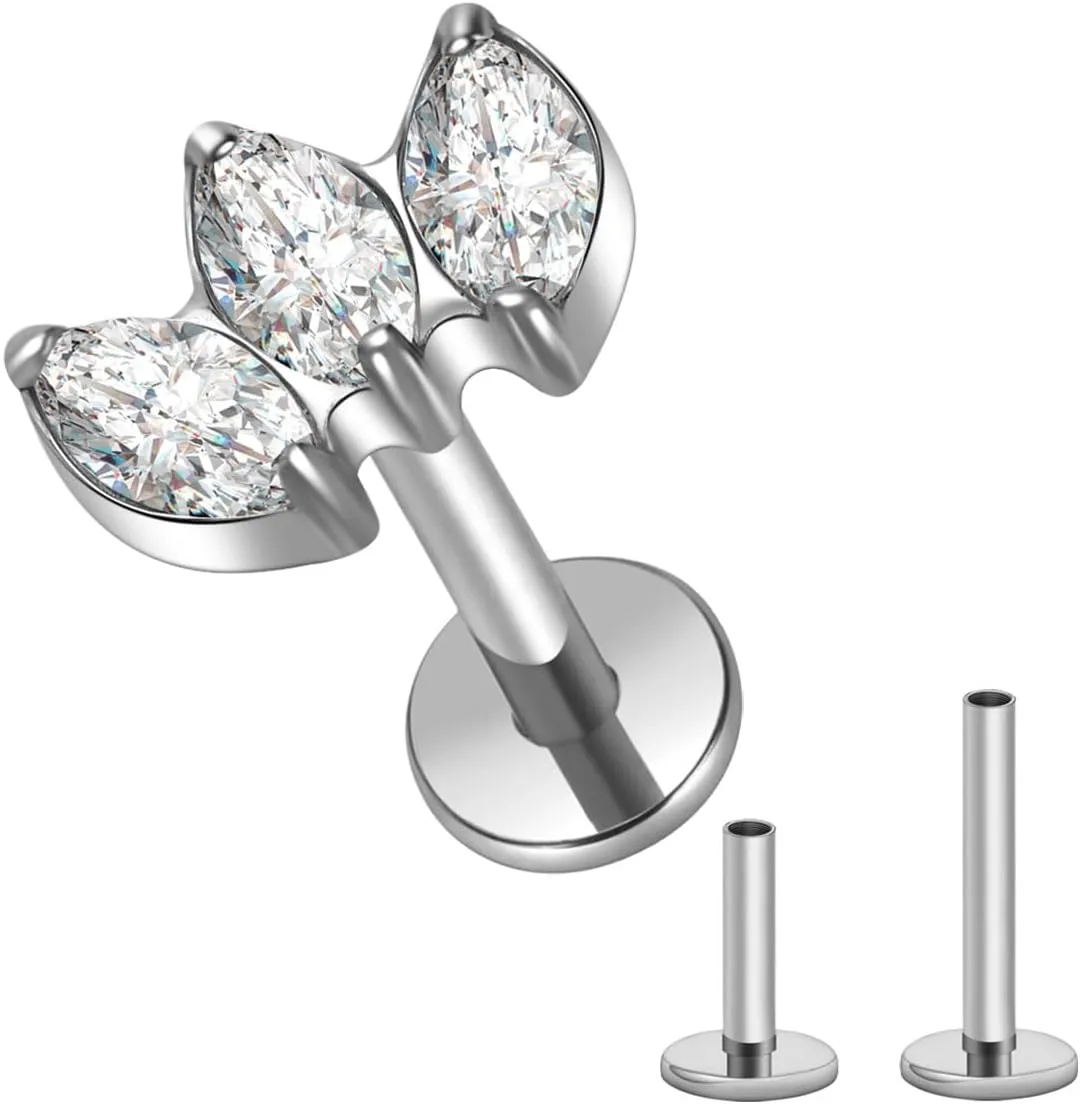 SHOWNICE Screw Back Earrings Flat Back Cartilage Earring for Women G23 Titanium Threaded Helix Stud Conch Tragus Labret Piercing Jewelry