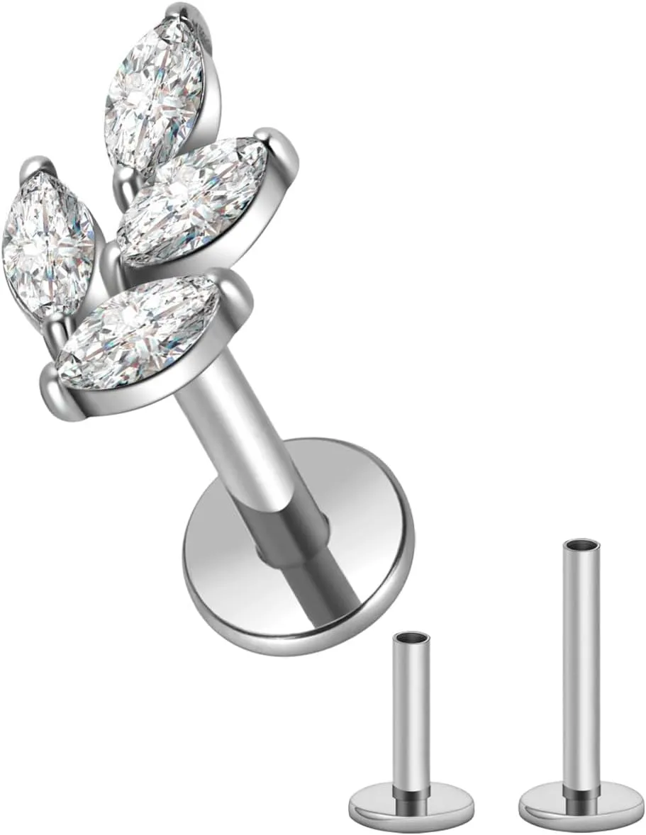SHOWNICE Screw Back Earrings Flat Back Cartilage Earring for Women G23 Titanium Threaded Helix Stud Conch Tragus Labret Piercing Jewelry