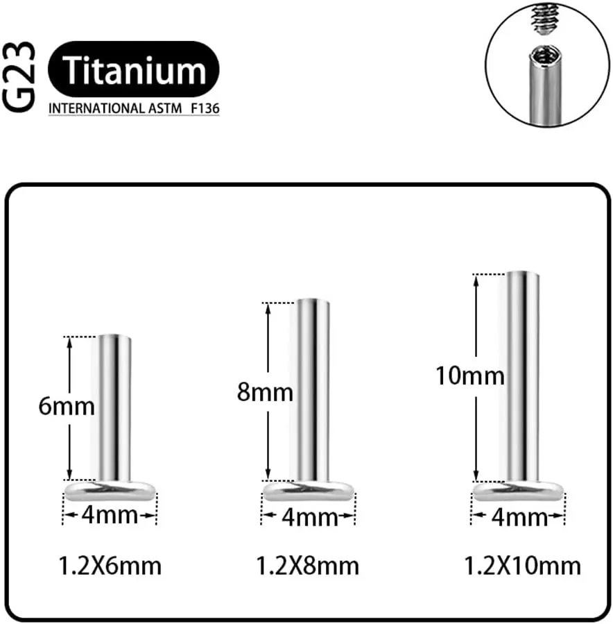 SHOWNICE Screw Back Earrings Flat Back Cartilage Earring for Women G23 Titanium Threaded Helix Stud Conch Tragus Labret Piercing Jewelry