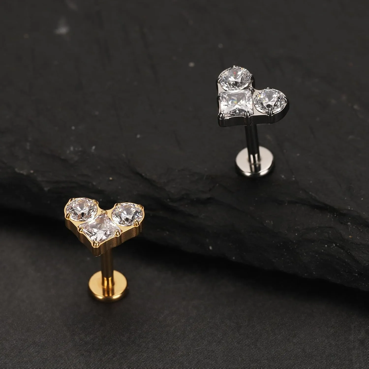 SHOWNICE Titanium Cartilage Stud Threaded Tragus Earring Labret Jewelry 16G Flat Back Stud Ear Piercing Jewelry for Womens Gift