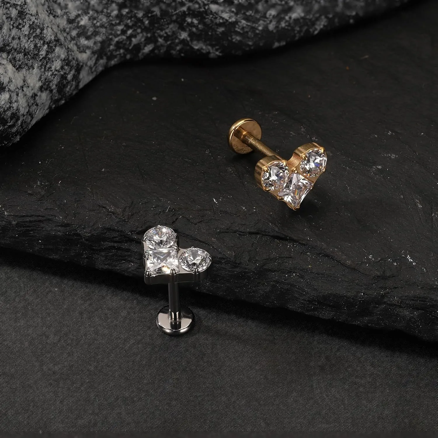 SHOWNICE Titanium Cartilage Stud Threaded Tragus Earring Labret Jewelry 16G Flat Back Stud Ear Piercing Jewelry for Womens Gift